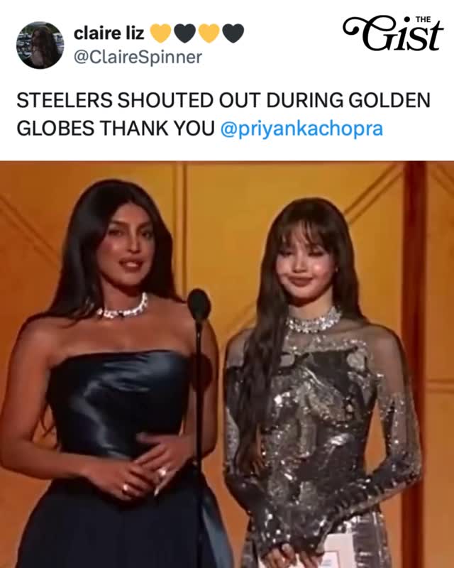 Priyanka Chopra gave the Steelers a shoutout at the Golden Globes! 🏈💛🖤⁣
⁣
The Pittsburgh Steelers are back in the playoffs, hosting the Houston Texans on Monday night. 👀⁣
⁣
Will Priyanka’s surprise shoutout bring some good luck? ✨⬇️⁣
⁣
#popculture #priyankachopra #goldenglobes #steelers #nfl #menssports