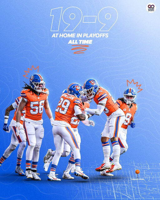 Playoff football returns to the mile high city 🤩 The Denver Broncos are 19-9 all time at home in the playoffs. The odds favor them this Saturday vs the Buffalo Bills. Who you got? Graphic by: @hy_graphix 
-
-
-
-
#broncos #bills #nfl #playoffs #denver