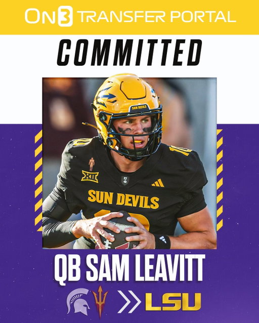 Arizona State transfer QB Sam Leavitt has committed to LSU, Pete Nakos and @Hayesfawcett3 report🐯

Follow @Transferportal for all NCAA Transfer Portal news🚨