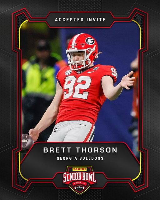 Officially Accepted!

P Brett Thorson from Georgia is headed to the 2026 Panini Senior Bowl 🔥

#TheDraftStartsInMobile #WherePlayersPlay