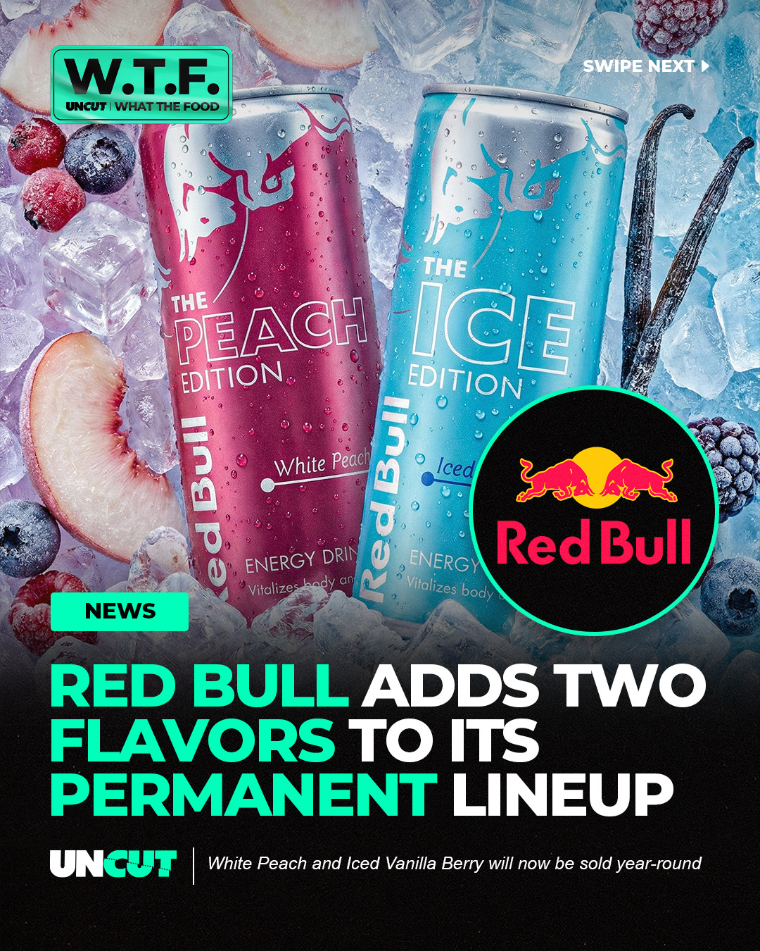 Red Bull just made two fan-favorite flavors permanent 🥤⁠
⁠
White Peach and Iced Vanilla Berry are officially joining the year-round lineup after consistently selling out as seasonal drops, keeping the same classic Red Bull formula 👀🍑⁠
⁠
Y’all grabbing these on the regular now⁉️🤔
