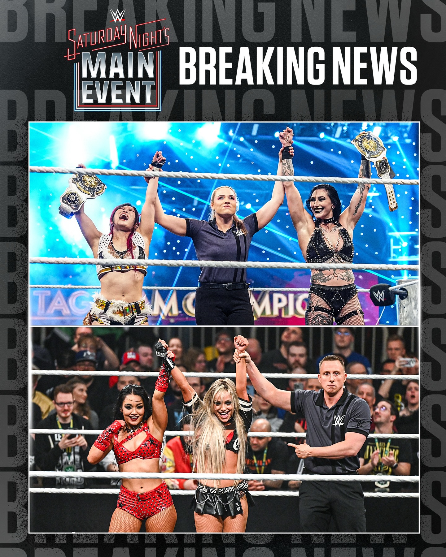 @rhearipley_wwe and @iyo_sky face their first test as WWE Women’s Tag Team Champions at #SNME as they take on @yaonlylivvonce and @roxanne_wwe 🔥

🎟️ LINK IN BIO!