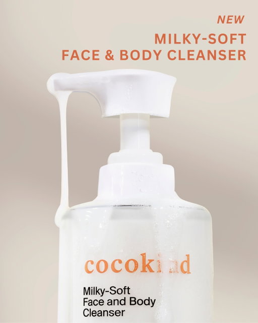 Meet Milky-Soft Face and Body Cleanser, a face-quality cleanser, in a body-sized bottle!!

What it is:
🥛 A lightweight milky-gel hybrid that transforms into a soft foam designed to effectively remove daily buildup on face & body while being gentle on skin.

Key ingredients:
🫧 A unique blend of five surfactants delivers the deep-clean feel and lather of a gel with the softness of a milk.
🫧 Saccharides help soften, soothe, and calm skin
🫧 Glycerin helps boost skin hydration
🫧 Ceramides help support skin’s barrier

What you’ll feel like:
💧 fresh, calm, and clean from head to toe

What it smells like:
☁️ Unscented

How to use:
🩵 Work your preferred amount of cleanser into damp skin and massage gently to create a soft lather and rinse thoroughly (gentle enough for twice daily use on face and body!)

Available NOW on cocokind.com @ultabeauty online, @ultabeauty @target 2/1 in store