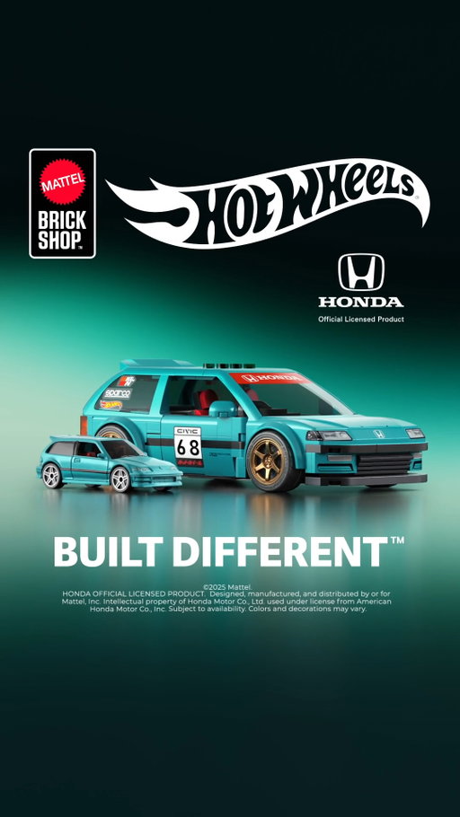 Bring back that '90s JDM heat! Build the iconic Custom ’90 Honda Civic EF in 1:32 scale with Mattel Brick Shop. Packed with authentic tuner details including custom decals, swappable wheels, and a metal signature plate, plus an exclusive die-cast Civic to match. Add it to your Speed Series™ lineup and let those VTEC vibes rip! Available now.