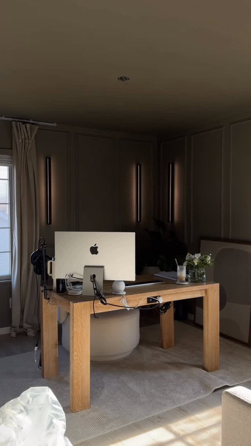 my choices so far ⬇️ 
•
•
•
•
- Paint Sherwin Williams Studio Clay (SW 9172)

- Wall Sconces + Curtais and Tracks in Amazon Storefront (Link in bio!)

 #amazonfinds #homerenovation #interiordesign #homeinspiration #homeofficeideas