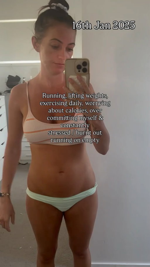 Just under 1 year between these 2 clips. 
Crazy how much stress takes a toll on your body!! 
The amount of less I’ve being doing and how it’s made me just feel incredible! 

Less stress
Less exercise 
Less push
Less work
Less phones 
Less worrying about how much 

Just having the space to listen to my body, fuel it with everything that feels good. Good people, good food, soft gentle exercise & lots more time with people I love ♥️ 

You’re reminder that pushing yourself too hard & doing too much doesn’t always = better.