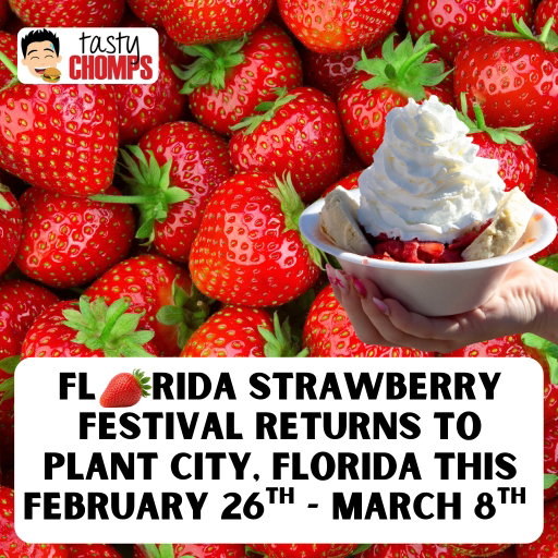 The 2026 Florida Strawberry Festival returns this year from February 26 to March 8 and is considered one of the top fairs in North America, representing a slice of "Americana" and traditional community harvest celebrations.

Plant City produces 75% of the nation's midwinter strawberry crop and the Florida Strawberry Festival was founded there in 1930 to celebrate the local harvest. 

Every year it hosts over 600,000 visitors for midway rides, livestock shows, and unique berry-themed culinary innovations including the world-famous strawberry shortcake alongside headline concerts from artists like Alabama and Lauren Daigle. @flstrawberryfestival

Details: https://tastychomps.com/2026/01/florida-strawberry-festival-returns-to-central-florida-this-february-26-march-8th-2026-in-plant-city-florida.html