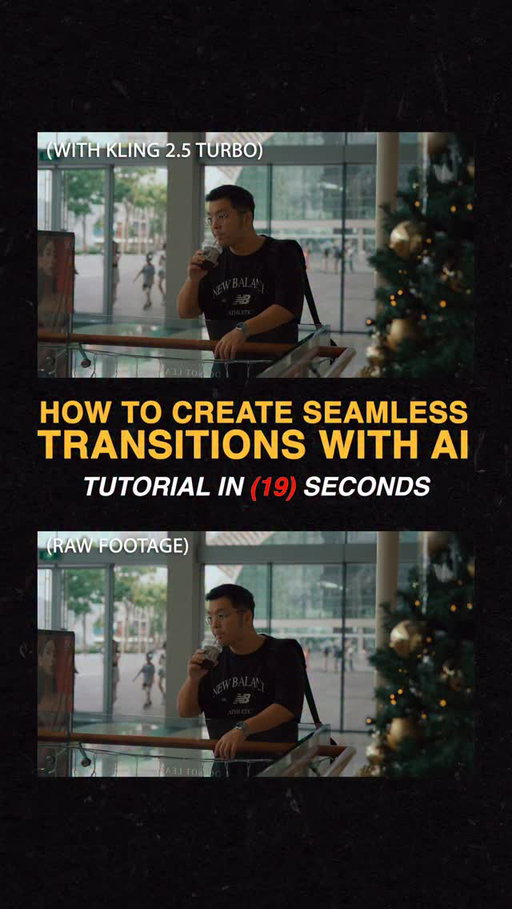 This is the Seamless Drone Transition Effect!
And here’s how you do it! 🚁

Comment the word “SEAMLESS” to get the prompt for free!! 😎

1️⃣ Set your camera on a tripod and film a few different shots.
I like mixing indoor and outdoor scenes for better transitions.

2️⃣ On your first clip, scroll to the very last frame.
Take a screenshot.

3️⃣ On your second clip, take a screenshot of the first frame.

4️⃣ Open Higgsfield AI.
Go to Create → Videos → Create Video → General.
In the model, search for Kling 2.5 Turbo.

5️⃣ Upload the last frame of your first clip.
This will transition into the first frame of your next shot.

6️⃣ Copy and paste in the prompt.
Comment “SEAMLESS” and I’ll send it to you for free.

7️⃣ Hit generate.
Once it’s done, bring your first clip, AI clip, and second clip into CapCut.
Place the AI clip in between both shots.

8️⃣ To create the next transition, repeat the same steps.
Last frame of the current clip.
First frame of the next clip.
Run it through Higgsfield again.

Do this for all your shots and you’ll get this smooth cinematic result.

Like and follow for more! @higgsfield.ai 

#filmmaking #editing #videography #tutorial #higgsfield