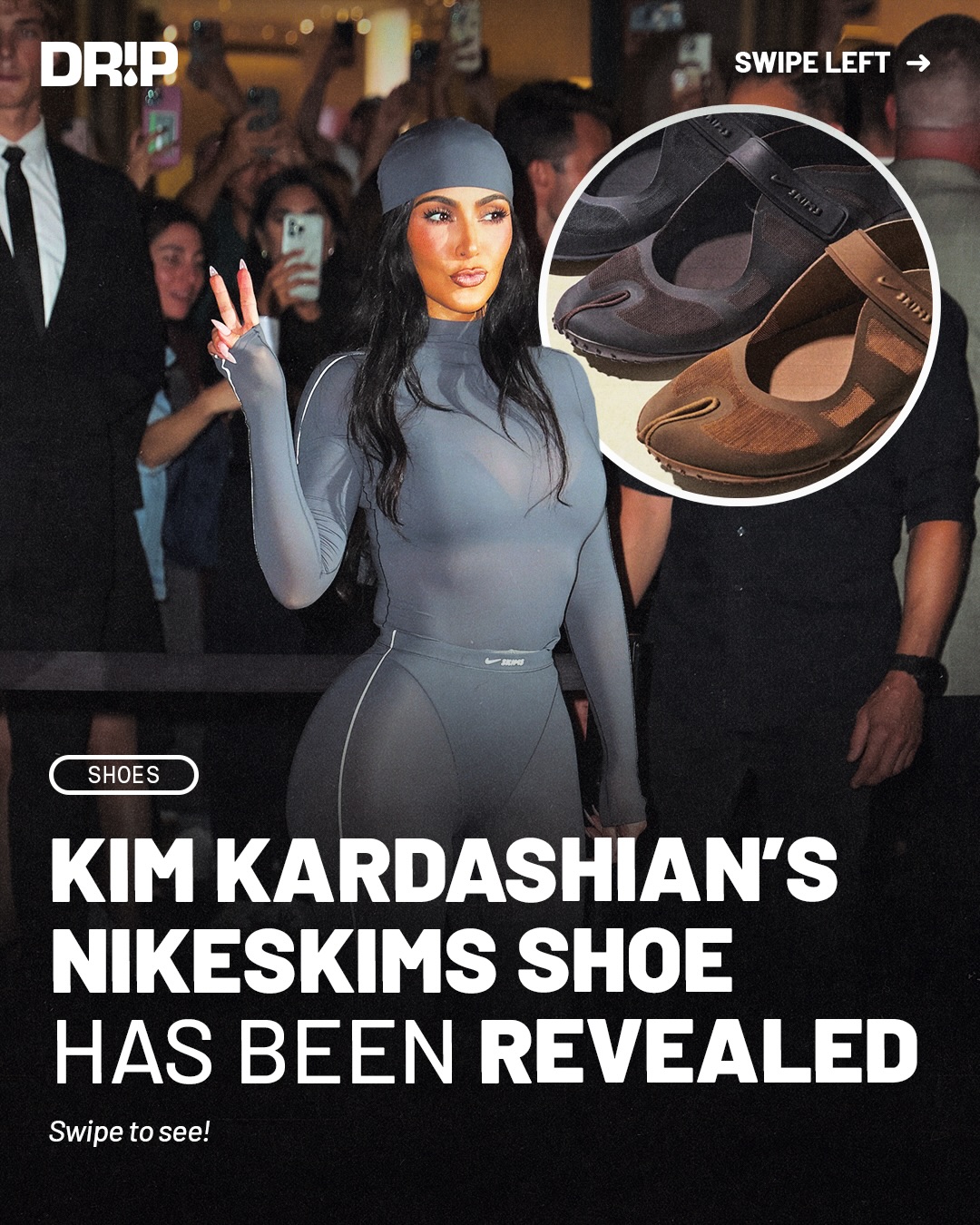 Kim Kardashian has announced her new NikeSKIMS shoe, the NikeSKIMS Rift ‼️

Reimagining a ballet flat, it features a split-toe silhouette. The NikeSKIMS Rift Mesh drops on January 26. Cop or drop ⁉️