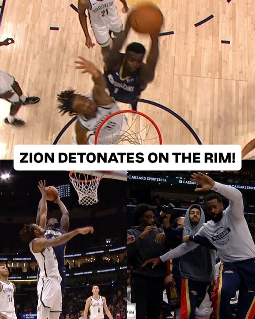 @zionwilliamson uses his strength to elevate for the POWERFUL two-handed stuff 💥 BKN/NOP on NBA League Pass