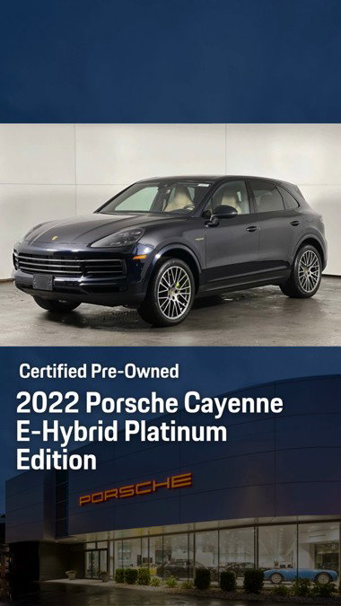 Experience the perfect blend of efficiency and luxury in this Certified Pre-Owned 2022 Porsche Cayenne E-Hybrid Platinum Edition. This exclusive model features the Premium Package for elevated comfort and the added convenience of integrated wireless phone charging. Explore more on our website.

#PorscheGreenwich #Cayenne #CertifiedPreOwned #PlugInHybrid