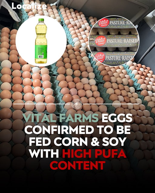 Vital Farms eggs are fed corn and soy, and those fats go straight into your eggs.

HUGE shoutout to @natthesunwhore for diving even deeper into this scandal.

Even pasture-raised hens rely on supplemental feed for up to 90% of their diet.

When chickens eat high-PUFA ingredients like corn and soybean meal, those omega-6 fats accumulate in the yolk.

Lab tests show these eggs contain comparable PUFA levels to seed oils.

The pasture-raised label doesn’t address what’s actually in the feed.

Federal subsidies make corn and soy the cheapest livestock feed options, driving their widespread use across the industry.

What hens eat directly determines the fatty acid profile of your eggs, regardless of outdoor access.