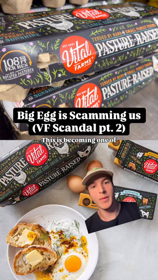 It saddens me that it has to come to this but a full exposé is in order…

Third‑party testing revealed Vital Farms’ eggs are about 23.5% linoleic acid, similar to or higher than canola oil on a percentage basis. Testing conducted by @nourishfoodclub 

But the real story here is a Wall Street takeover.

The company started as a single Austin pasture with 20 hens, selling expensive truly pasture-raised eggs directly to local buyers.

But everything changed in 2020 when the company went public.

Today some of Vital Farms major shareholders are the likes of BlackRock, Vanguard, and Amazon.

Where the noble mission of farm to table eggs turns into a profit equation.

VF today?
- Fed on corn and soy: cheap inputs
- Yolks artificially colored darker
- Pasture-Raised yes…but not necessarily regenerative/rotated to fresh pastures

Are these better than most grocery store eggs? Yes. 

But the problem comes when consumers pay a premium for something you can’t back up:
- cutesy packaging
- darker yolks presented to be higher quality
- bold marketing claims like “BS Free”

Then when lab results come through…it tells a different story.

VF a $1B+ company calls me a BS influencer for calling them out with facts yet can’t explain why consumers are concerned. 

This problem goes so much deeper than Vital Farms: it is the industrial food complex of Big Ag that subsidizes production of corn and soy + PE that optimizes for profits above all.

My suggestion for us as consumers: get closer to the source. Ask about feeds, pasture rotation, etc…