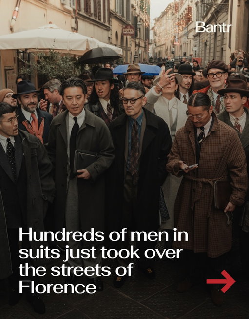On the opening day of Pitti Uomo, more than 180 men in full tailoring paraded through the streets of Florence, not for a runway show, but for something called a Suit Walk.

The walk was organized by Sebiro Sanpo (which translates to “Suit Walk”), a Japanese collective pushing the idea that suits aren’t just for weddings or offices, but something you can wear every day.

Think tweeds, heritage checks, silk scarves, brogues, etc.

The event was backed by Italian mill Vitale Barberis Canonico, and the goal was simple: make classic menswear feel relevant again for Gen Z and younger millennials who grew up on athleisure.

In an era of sneakers and sweats, Florence just reminded everyone that tailoring still hits different.

Media via @sebiro_sanpo

#bantrmen #mensfashion #pittiuomo #japanesesuitwalk
