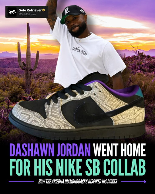 When designing his own @NikeSB Dunk colorway, @DashawnJordan referenced a concept he’s had stored away for years — a colorway inspired by his hometown @DBacks 💜🏠💚

Dashawn walked us through his history, working with Nike, and what more we can expect from his highly anticipated launch. Click the LINK IN BIO to Get Familiar 🔗 

#dashawnjordan #nike #nikesbdunk #dunks #dbacks