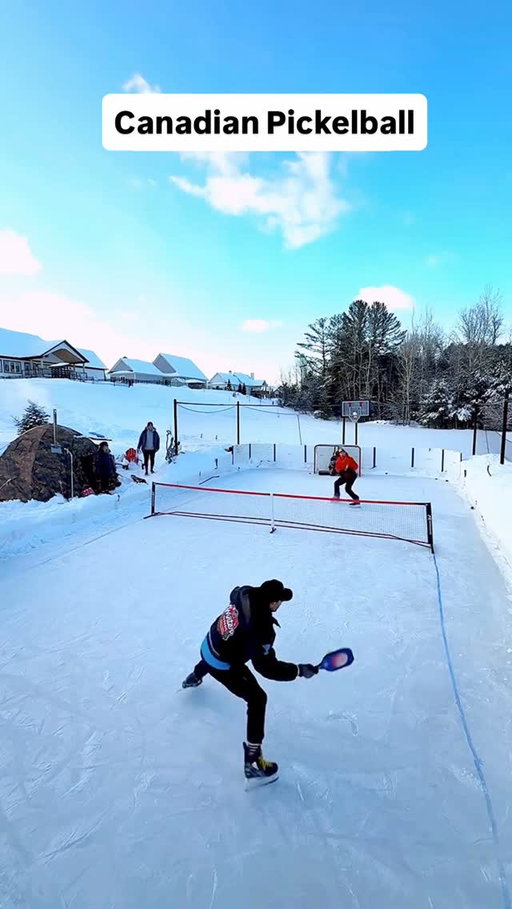 Turns out the rink is the perfect size for a pickleball net 🤷‍♂️@heybarber #hockey #pickleball #canadian #canada #family