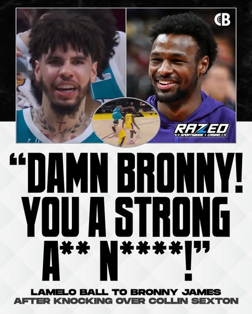 “DAMN BRONNY! YOU A STRONG A** N****!” 

LaMelo Ball to Bronny James after Collin Sexton bounced off him & fell to the ground 😂🗣️

Bronny is 6’2”, 210 lb! 💪