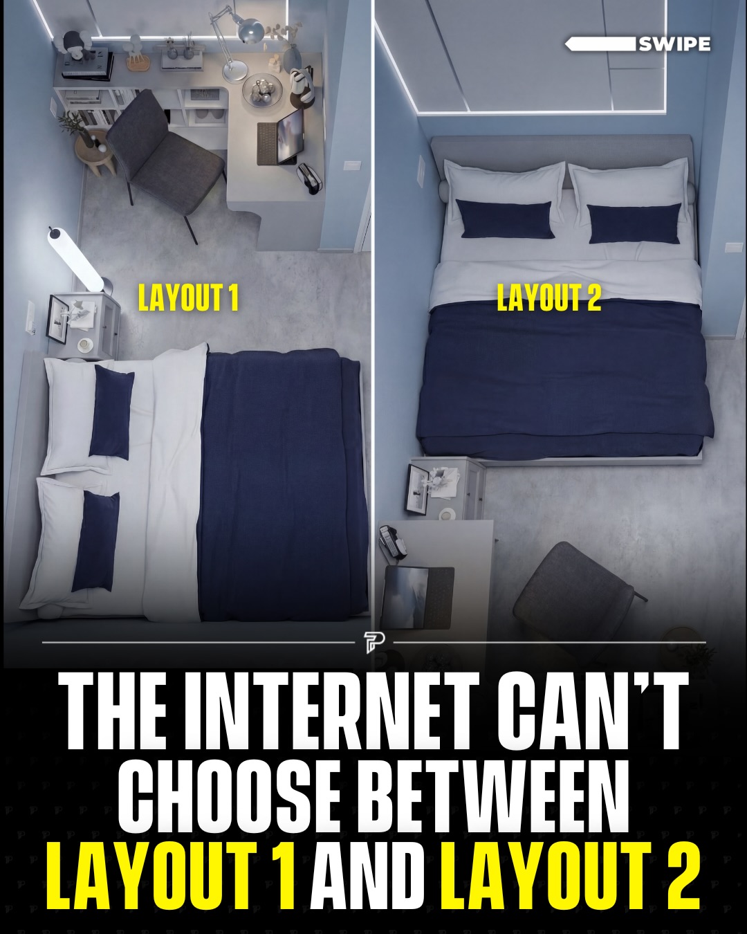 The internet is split over these two tiny-room layouts, and the debate is getting loud.

Layout 1 keeps the bed far from the desk, giving you a clear line between “rest mode” and “work mode.” Some people say it makes the room feel calmer and helps them focus.

Layout 2 does the opposite. The bed becomes the center of the room, and the workspace gets pushed to the edges. Fans say it feels more open, more balanced, and way less cramped.
Both sides swear theirs is the better choice.

So.. which one feels right to you?

#viral #pubity #interesting