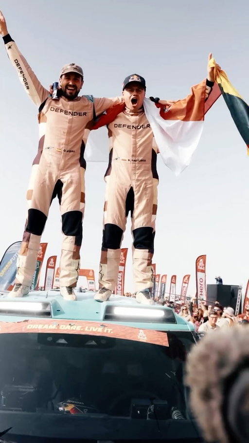 Rokas Baciuška and Oriol Vidal storm to victory in the Stock class at Dakar behind the wheel of the Defender Dakar D7X‑R.

Combined, the full Defender team navigated 24,000km through the harsh Saudi desert. When capability meets commitment. 

#Defender #DefenderRally

——

Model shown is Defender Dakar D7X-R, not available for sale. Performed by professional drivers under controlled conditions on closed courses, in testing or on designated rally stages. Do not attempt. Motorsport and off-road driving involve significant risk, including serious injury or death.