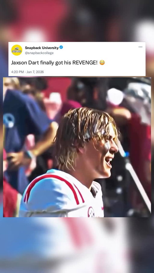 Jaxson Dart had been waiting for that moment! 😳

CFB Career:

- 2022: 12 starts in 13 games (7–5 record) for Ole Miss; 226-of-362 passes (62.4%) for 2,974 yards, 20 TDs, 11 INTs; rushed for 614 yards and 1 TD.

- 2023: 13 starts (11–2 record, first 11-win season in program history); 233-of-358 passes (65.1%) for 3,364 yards, 23 TDs, 5 INTs (fewest INTs in program history for high-volume passers); rushed for 391 yards and 8 TDs. Won the Peach Bowl.

- 2024: 13 starts (10–3 record); 276-of-398 passes (69.3%) for 4,279 yards, 29 TDs, 6 INTs (led NCAA in passer rating at 180.7); rushed for 495 yards and 3 TDs. Set Ole Miss single-season total offense record (4,774 yards); became program’s all-time passing yards leader (surpassing Eli Manning); first-team All-SEC; finalist for Manning Award and Johnny Unitas Golden Arm Award.

Led Ole Miss to back-to-back 10+ win seasons.

NFL Career:

Jaxson Dart was then selected by the New York Giants in the first round (25th overall) of the 2025 NFL Draft. As a rookie in 2025, he appeared in 14 games (starting 12, 4–8 record as starter) after replacing veteran Russell Wilson mid-season following an 0–3 start.

- Completed 216-of-339 passes (63.7%) for 2,272 yards, 15 touchdowns, and 5 interceptions (91.7 passer rating).
- Rushed 86 times for 487 yards and 9 touchdowns.
- Notable highlights: First career start win over Chargers; defeated defending champion Eagles (17-of-25 for 195 yards); rushed for a TD in five straight games (a streak ended by concussion in Week 10 vs. Bears, missing remaining games).
- Known for high-contact, mobile style; Giants advised reducing hits after multiple concussions (including preseason incidents).

(Follow @snapbackuniversity_ for more)