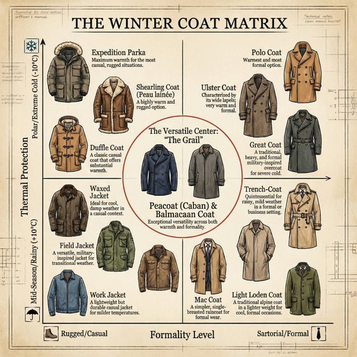 Vous construisez probablement votre garde-robe de manteaux à l'envers.
La plupart des hommes accumulent leurs pièces sans cohérence. Résultat : des doublons qui laissent des vides au moment critique.
Voici la méthode :
→ La Matrice — 12 typologies selon protection thermique et formalité. Le caban et le Balmacaan occupent la zone de polyvalence maximale.
→ L'Armure Sartoriale — La règle des 650 g/m² : privilégiez la densité plutôt que le volume pour porter un costume par grand froid.
→ Le Mythe du Trench — Votre trench reste un imperméable. La solution : un gilet duvet ultra-fin en dessous.
→ La Stratégie Diagonale — Vos deux prochains manteaux doivent se situer aux coins opposés de la matrice.
La règle d'or : n'investissez jamais dans deux manteaux du même quadrant.
💬 Commentez WINTER pour 3 emails illustrés sur la garde-robe d'hiver.
📖 Cette infographie représente la qualité des conseils du Manuel des Manteaux à 27€ (sortie en français demain).

🇬🇧 You're probably building your coat wardrobe backwards.
Most men accumulate pieces without coherence. Result: duplicates that leave gaps at critical moments.
Here's the method:
→ The Matrix — 12 typologies by thermal protection and formality. Peacoat and Balmacaan occupy maximum versatility.
→ Sartorial Armor — The 650 g/m² rule: prioritize density over volume for suits in extreme cold.
→ The Trench Myth — Your trench remains a raincoat. Solution: ultra-thin down vest underneath.
→ The Diagonal Strategy — Your next two coats must be at opposite matrix corners.
Golden rule: never invest in two coats from the same quadrant.
💬 Comment WINTER for 3 illustrated emails on winter wardrobe.
📖 This infographic represents the quality of advice in the Outerwear Handbook at €27 (Release in English tonight).

#wintercoat #menswear #overcoat #peacoat #balmacaan #trenchcoat #polocoat #ulstercoat #classicmenswear s