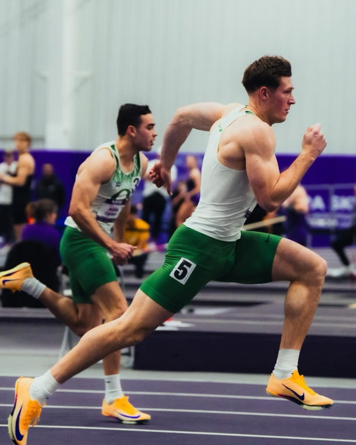 The champ is here! Peyton Bair opens up his Oregon career with a PB in the 60mH in 7.83. Not a bad way to kick off the season. #GoDucks