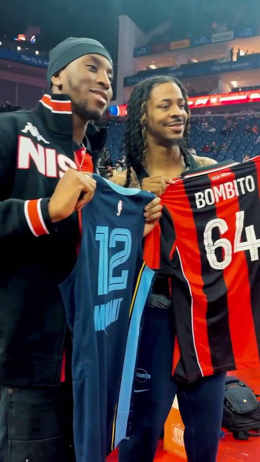 Ambition goes global in London. Taking the jersey swap worldwide with @ogcnice and @memgrizz @m.bombito_ #jamorant