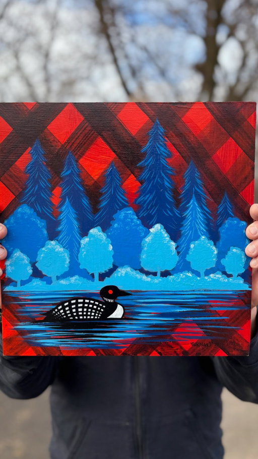 This one’s got serious cabin energy. A loon, buffalo plaid, and a whole lot of Minnesota pride.
Buffalo Check Loon (Blue). Original painting available on my website.

#adamturman #mnartist #originalpainting #cabinart