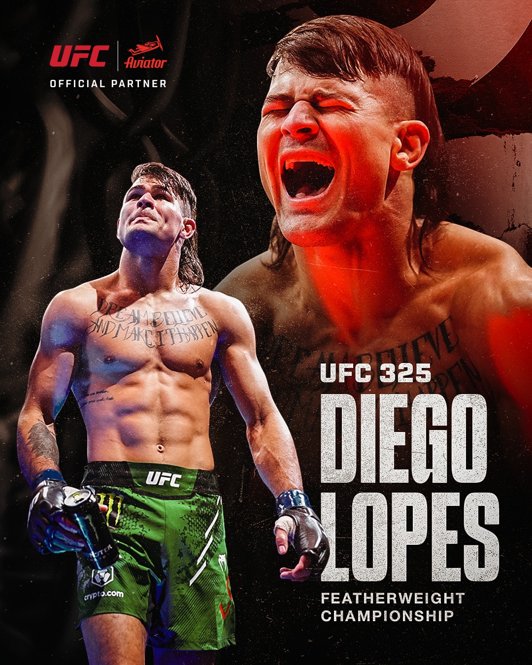 UFC 325 title shot: Diego Lopes vs. Alexander Volkanovski rematch!
Cheering for our ambassador’s explosive style to take over and claim the belt. 

History awaits — go Diego! 💪

#UFC325 #Aviator