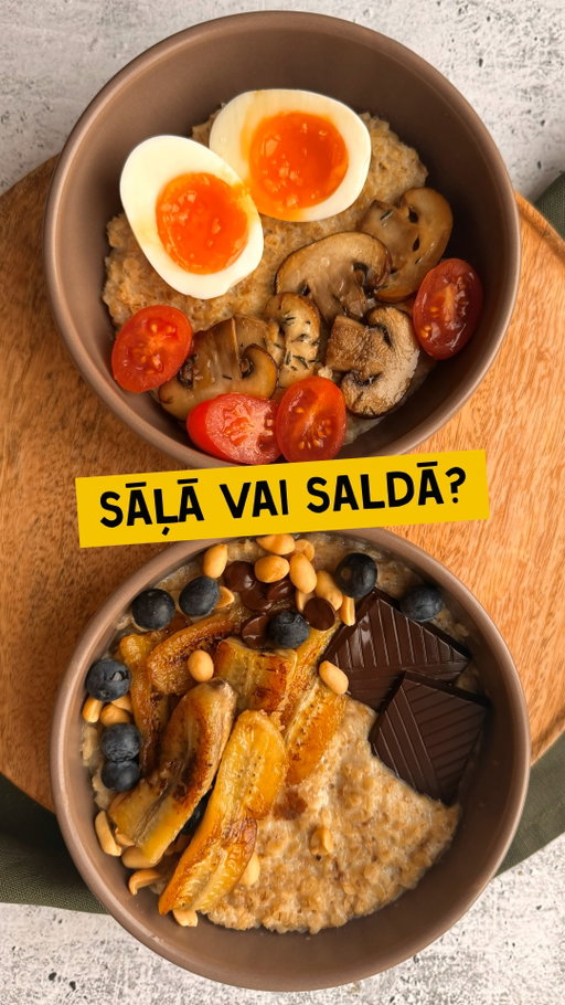 Kad vienam kārojas sāļas, bet otram saldas brokastis, risinājums ir viens – PUTRA! 🍲 Ar smaržīgiem karamelizētiem banāniem un šokolādi vai ar mīksti vārītu olu un gardām sēnēm. No viena putras katla vari radīt dažādas gardas variācijas, tieši katra gaumei! 💚