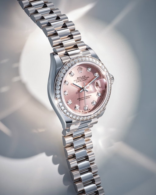 The Lady-Datejust. Setting the tempo centre stage. Pink, sunray-finish dial with diamond-set hour markers. Bezel adorned with 44 brilliant-cut diamonds. Prestigious President bracelet with concealed Crownclasp. In 18ct white gold cast at our own foundry. 28mm, calibre 2236.
#Rolex #LadyDatejust #101031