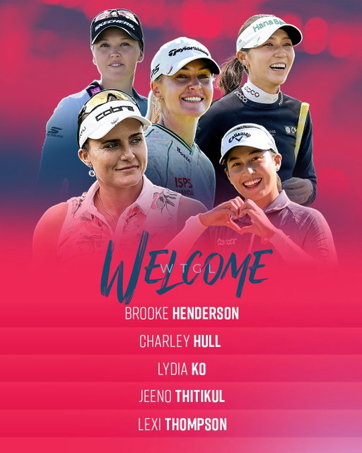 First wave locked in. Welcome to WTGL, @lpga_tour standouts Brooke Henderson, Charley Hull, Lydia Ko, Jeeno Thitikul and Lexi Thompson.