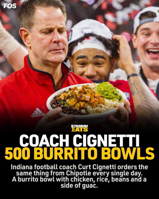 @indianafootball head coach Curt Cignetti has ordered the same thing more than 500 times since arriving in Bloomington: a Chipotle burrito bowl with rice, beans, chicken, and a side of guacamole.

#stadiumeats #gamedayfood #stadiumfood #cfp #collegefootball