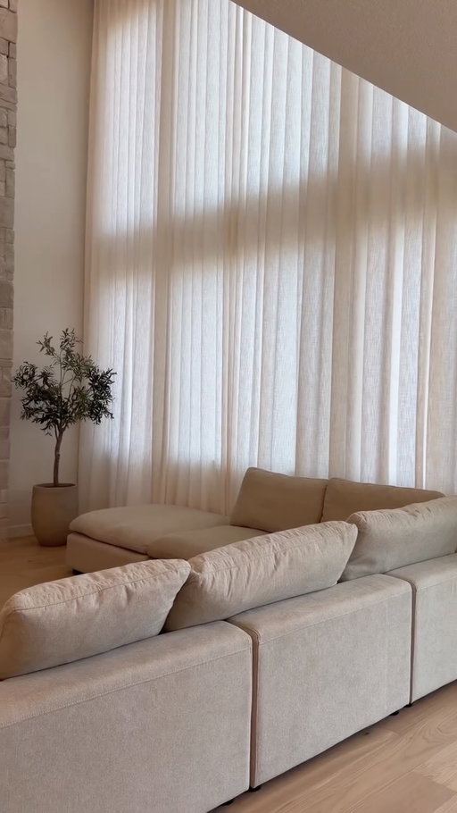 THIS TRANSFORMATION- what do you think?! 💗💗 @twopageswindow @twopagescurtains 

This changed the entire feel of our space 🥹🤍 I will recommend them to anyone who asks, and can’t wait to continue transforming our home with them! The quality, feel and look of these curtains is just wow 🤍 

Details 💫
Tanner Single Curtain Track: Black 
Liz Linen, Drape Pleated: Ivory White (Pinch Pleat, Privacy 60%, with Memory Training)

#twopageshome #twopageschallenge #twopagesglowup