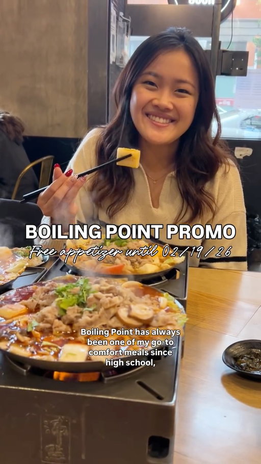 Hotpot is the perfect winter treat, and what better way to indulge than with a FREE APPETIZER at Boiling Point! 🍲🫶

Boiling Point has always been one of my go-to comfort meals since high school. I love their beef hot soup which has beef, along with a variety of veggies and other toppings in a light broth. You can pick your spiciness, and I always get medium spice for a little extra kick! I like to pair my soup with their signature sauces. My favorite combo is their garlic bean paste & garlic soy sauce mixed together!! 💖

At your next visit, be sure to show this post or mention code VANESSA for a free appetizer!! Happy eating! ☺️

Details:
Offer is valid from 1/19/26-2/19/26. Minimum purchase of 1 hot soup.
Offer valid after completing survey card after meal. U.S. locations, dine-in only! 
Cannot be combined with other discount codes or app vouchers, one-time per check/table. Restrictions apply. 

Thank you so much @boilingpointgroup for having us! 💌 #hosted 

🏷️ #seattlefoodie #seattleeats #seattlefood #LAfoodie #LAeats #LAfood #hotpot #boilingpointgroup