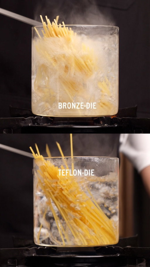 PASTA WATER??

Does bronze-die pasta create starchier water?