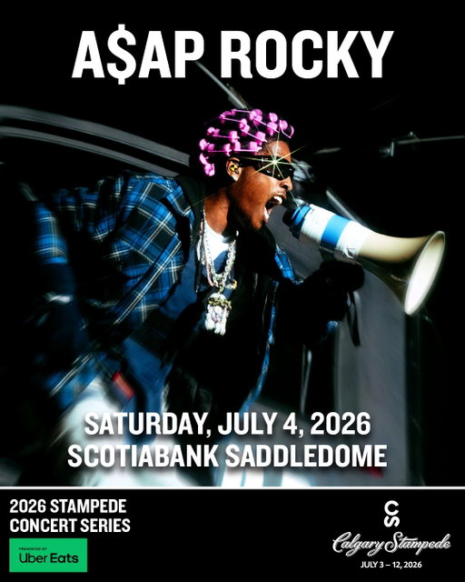 Just dropped.

Global trendsetter and chart-topping artist A$AP Rocky is set to bring his signature hip-hop sound and energy to the Scotiabank Saddledome on Saturday, July 4, 2026, as part of the Stampede Concert Series presented by Uber Eats at this year's Calgary Stampede.

Your pre-purchased ticket admits to Stampede Park on the day of the event. 

Become a Stampede Insider - LINK IN BIO to sign up now for pre-sale tickets and exclusive offers! Tickets go on sale to the public Tuesday, January 27.