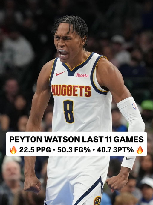 @peytonwatson has come up clutch in the last 11 games with 22.5 PPG. 6.3 RPG, 1.2 BPG, 50.3 FG%, 40.7 3PT% 👏 The @nuggets host the Lakers tonight for AWS NBA Rivals Week at 10pm/et on NBC & Peacock!