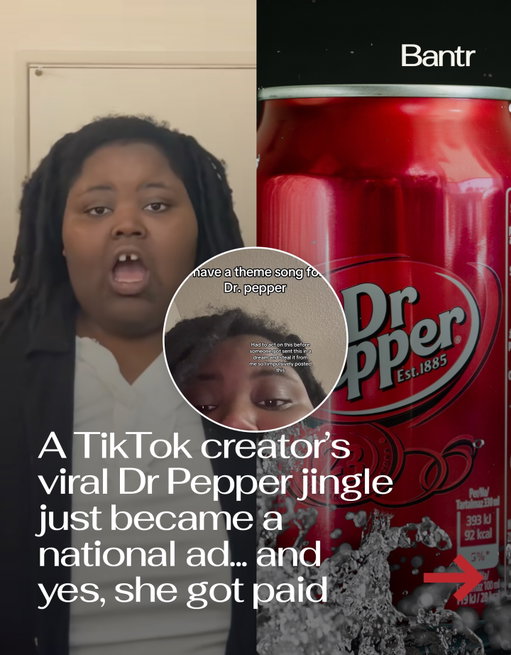 The internet just created a national advertisement.

What started as a casual TikTok jingle by @Romeo.show turned into a national Dr Pepper ad during the College Football Playoff, all because millions of people decided it deserved to be one.

Brands flooded her comments. The algorithm did its thing. Dr Pepper listened. And yes, she got paid.

This is what modern marketing looks like now, where talent beats polish and culture moves faster than campaigns. Thankfully, real-life creators are increasingly setting the agenda instead of waiting for brands to do it.

When the internet agrees this loudly, companies don’t really get a choice. They either join the moment or miss it.

Judging by the comment section, this probably isn’t the last brand to come calling for @romeo.show

Media via romeosshow/TikTok

#bantrbusiness #internetculture #viral #viralmarketing #marketingstrategy