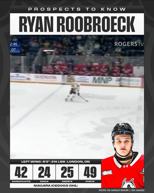 Ryan Roobroeck has a HEAVY shot 🎯 

The big winger’s also got skill and size, making him quite the intriguing prospect for the 2026 #NHLDraft!

(via @ohlofficial)