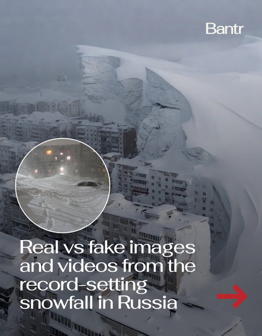 We’re only 3 weeks into 2026 and we’re already reminded to question everything.

After much digging, we’ve managed to verify which viral images from Russia’s massive snowfall in the Kamchatka Region are real, and which aren’t.

From TikTok AI creations to YouTube shorts, it’s a strange journey online right now for what should be a simple weather story. 

Yes, the region had a record-setting once-in-50-year snowfall. Yes, authorities said that it has reached as much as 12 feet high.

No, kids were not sledding off the side of buildings. And no, the ‘Day After Tomorrow’ level of snowdrift didn’t happen.

As we know on the internet, people will make up their own minds. 

But when the idea of ‘seeing is believing’ is thrown out the window, misinformation can (and obviously will) run rampant.

Media via X/Reuters/AP/Kamchatka Live

#readbantr #kamchatkasnowfall #viralsnowfall #aisnowfall #realvsfake