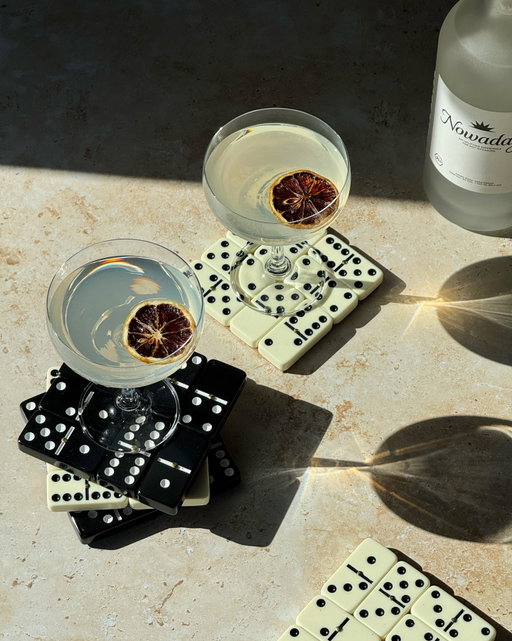 DIY domino coasters 🎲

All you need:

• Thin cork sheets
• A domino set (thrifted or incomplete sets work great)
• E6000 adhesive

Assemble your dominoes and glue them onto the cork sheets as shown. Let dry, and they’re ready for your Nowadays drinks 🖤