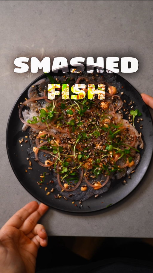 we need to smash more. comment “smash” and i’ll send ya this recipe. i was amazed at seeing proteins pressed on adip foods page and now i wanna smash everything. wish i knew this when i was working kitchens it would’ve save so much time. puffed rice togarashi, pickled onion, spicy mayo, scallion, smashed hamachi cause hamachi carpaccio sounds boring.