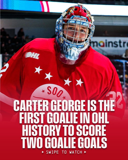 WE'VE GOT A GOALIE GOAL! 🚨

Swipe to watch BOTH of @lakings prospect Carter George's (@carts_gold72) career goals! 

(via @ohlhoundpower & @ohlofficial)