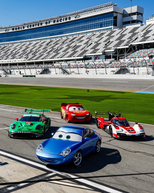 Twenty years have passed since Disney and Pixar’s Cars introduced us to the true meaning of Ka-Chow, and now Sally Carrera and Lightning McQueen have been reunited @daytona International Speedway! They’re joined by the faster than fast, quicker than quick pairing of the Porsche Penske Motorsport 963 and Rexy – AO Racing’s 911 GT3 R as they prepare for the race this weekend.