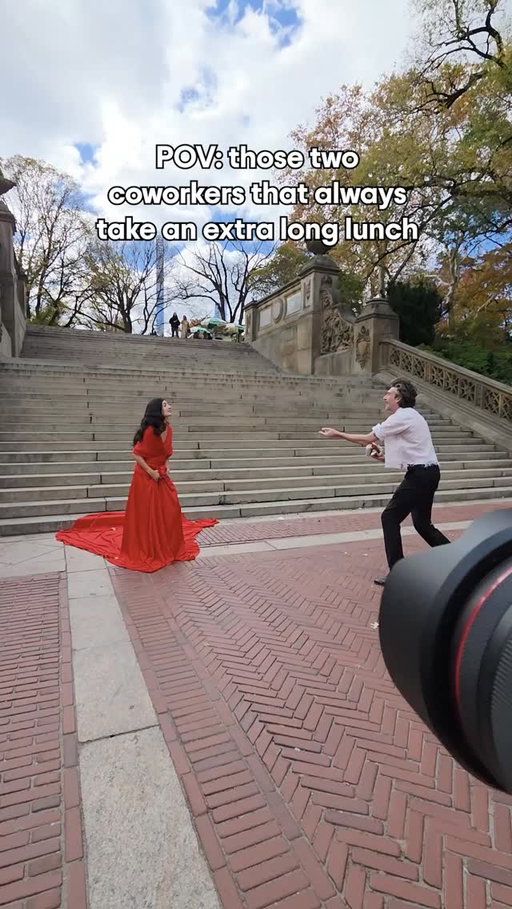 Just two coworkers booking a last minute flying dress photoshoot in Central Park nbd