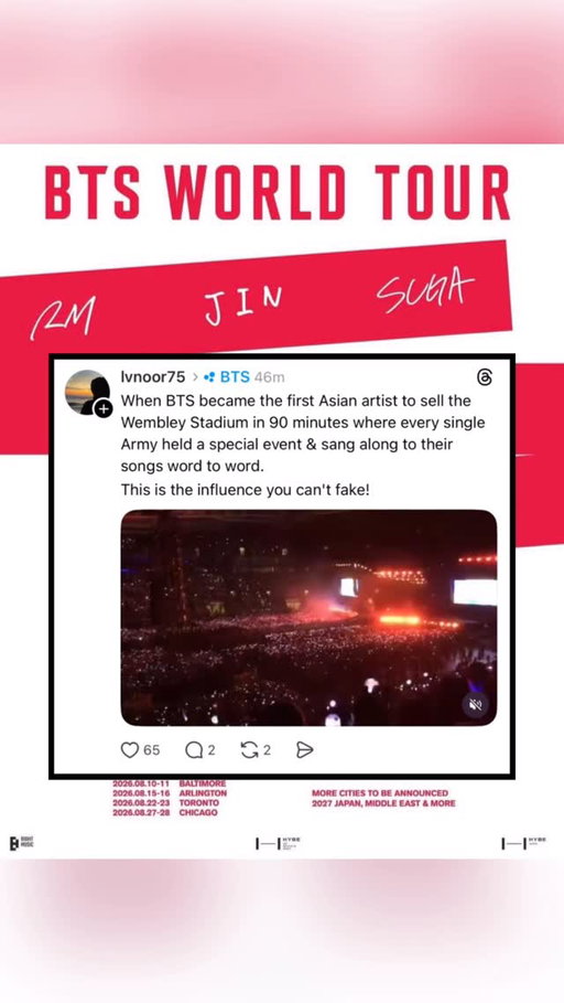 ARMY timeline status: chaos 🤝 joy 💜

SeatGeek is the ticket vendor for BTS at AT&T Stadium (Arlington, TX) + M&T Bank Stadium (Baltimore, MD), see you in the queue!