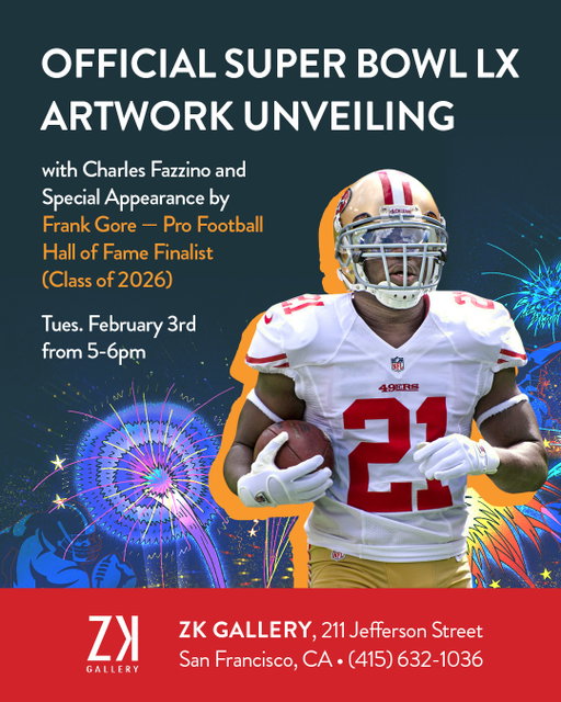 🏈✨ You're invited!⁠
⁠
Join Charles for an unveiling of his official Super Bowl LX Artwork... with a special appearance by Frank Gore, Pro Football Hall of Fame Finalist (Class of 2026). ⁠
⁠
📍 ZK Gallery, San Francisco⁠
📅 Tuesday, February 3rd⁠
🕔 5pm⁠
⁠
Don’t miss this exclusive opportunity to experience Fazzino’s latest 3D pop art tribute to the Super Bowl, which is celebrating 60 years 🎉⁠