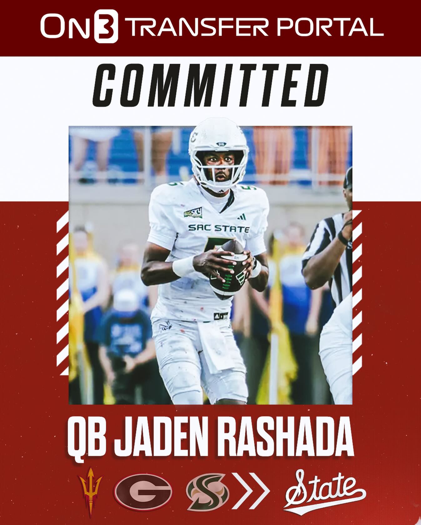 Sacramento State transfer QB Jaden Rashada has signed with Mississippi State, Pete Nakos reports🐶

Follow @Transferportal for all NCAA Transfer Portal news.
