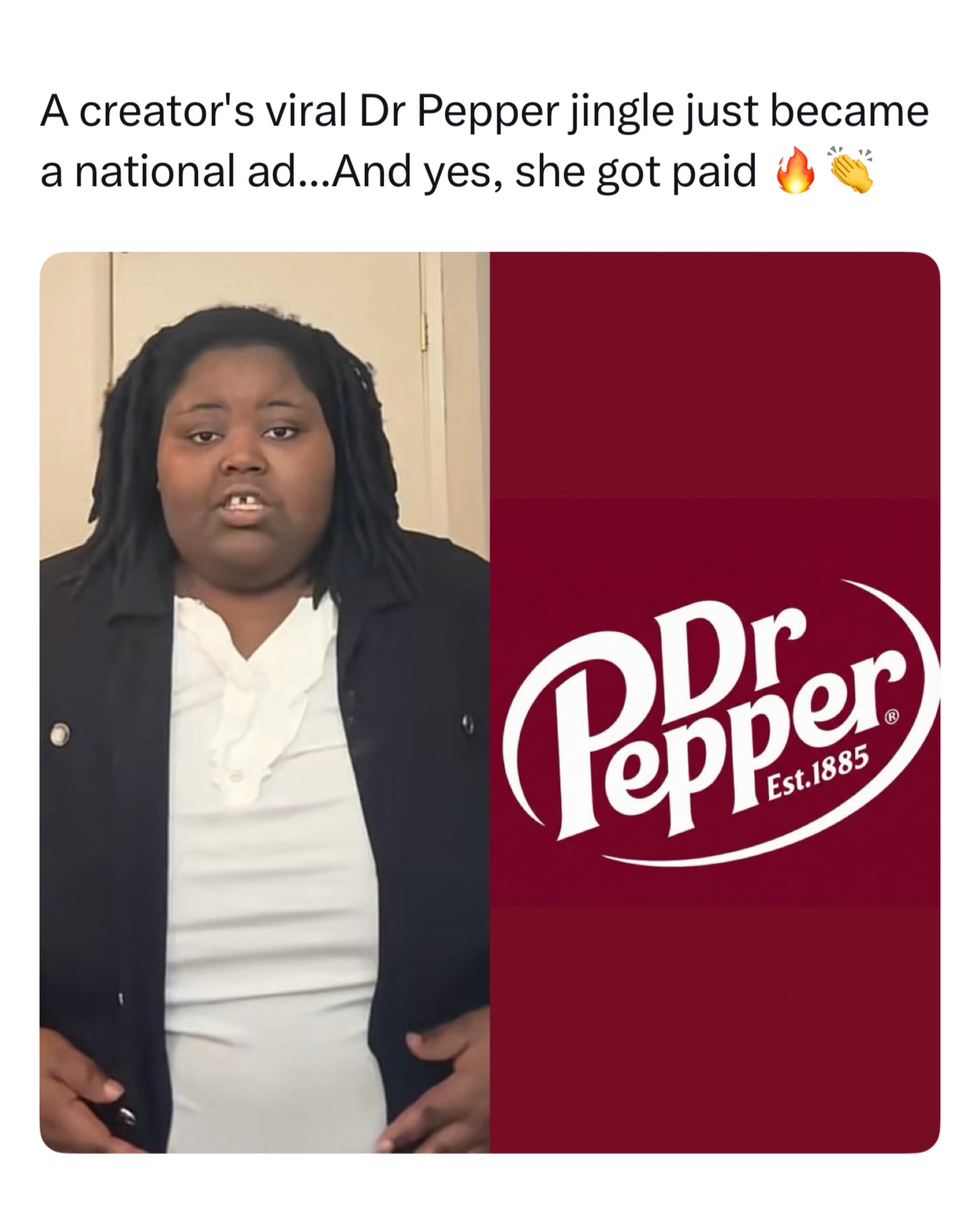 Romeo Bingham, a 25-year-old creator from Tacoma, Washington, recently went viral after posting an impromptu jingle for Dr Pepper on TikTok. The original 11-second clip features Bingham singing the minimalist hook, “Dr Pepper, baby, it’s good and nice,” followed by a rhythmic “doo doo doo.” The video quickly became a massive internet sensation, amassing over 44 million views and sparking hundreds of remixes, dances, and requests for custom jingles from other major brands like Popeyes and Subway.

Recognizing the viral success, Dr Pepper officially licensed the audio and collaborated with creative agency Deutsch to transform the “earworm” into a national television campaign. The resulting 15-second commercial, which prominently credits Bingham’s handle (@romeosshow), debuted on January 19, 2026, during the College Football Playoff National Championship broadcast on ESPN. This partnership marks a significant milestone in creator-led advertising, turning a spontaneous home recording into a prime-time marketing asset.

(🎥/ @romeo.show )